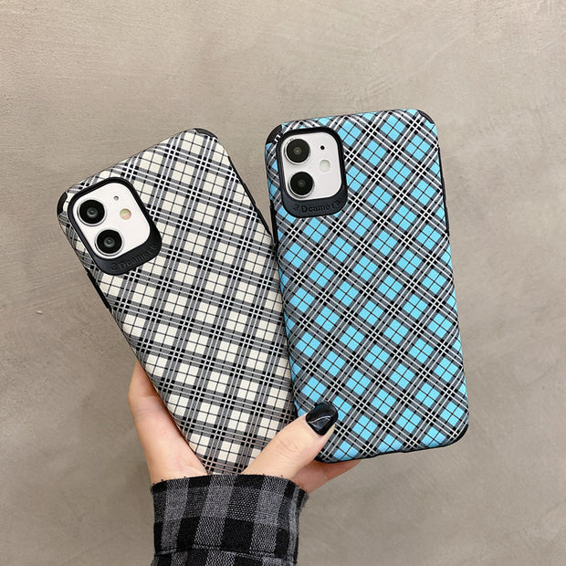 Checked lamb skin mobile phone case