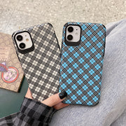 Checked lamb skin mobile phone case